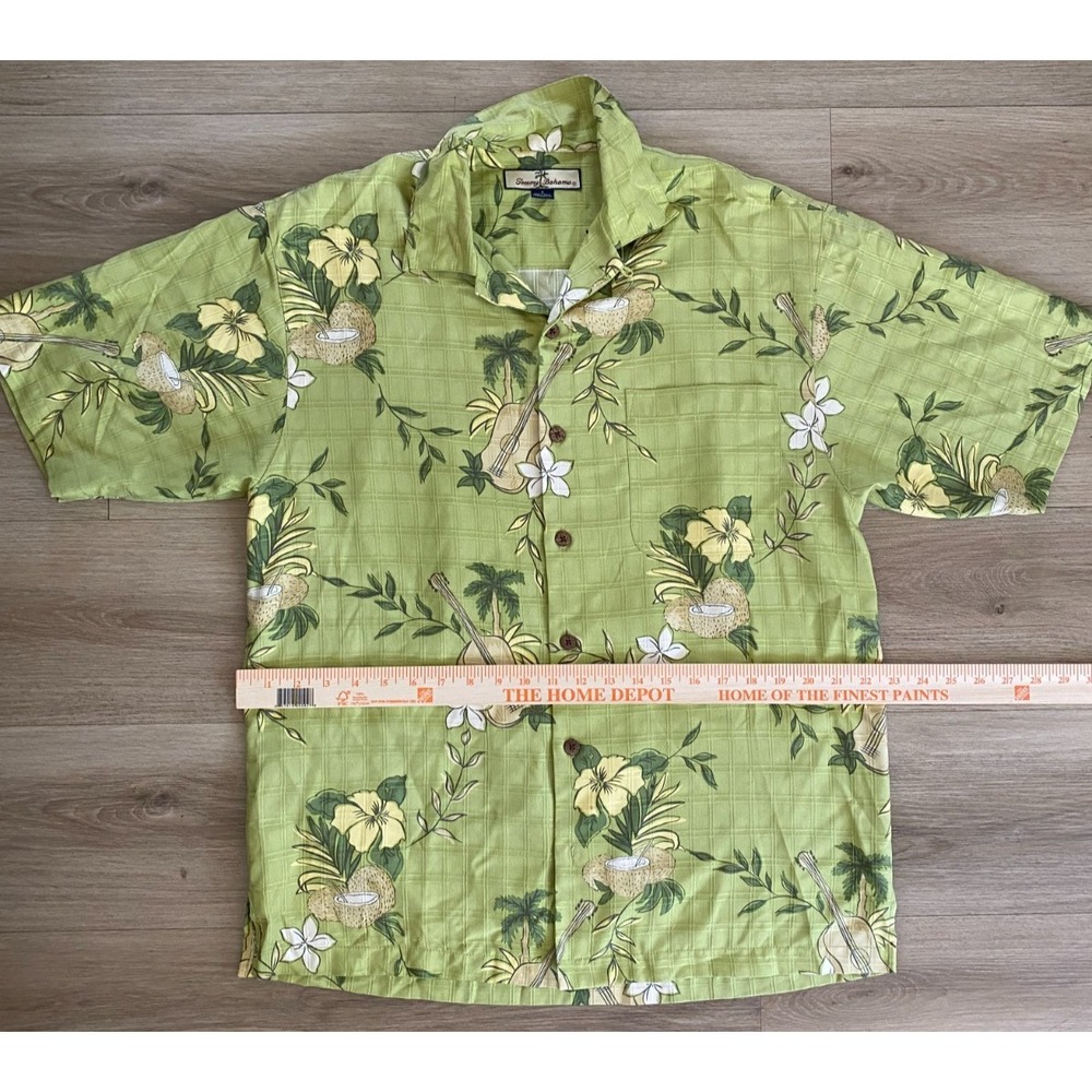 Tommy Bahama Mens S Hawaiian Shirt Green Floral Tropical Silk Button Up